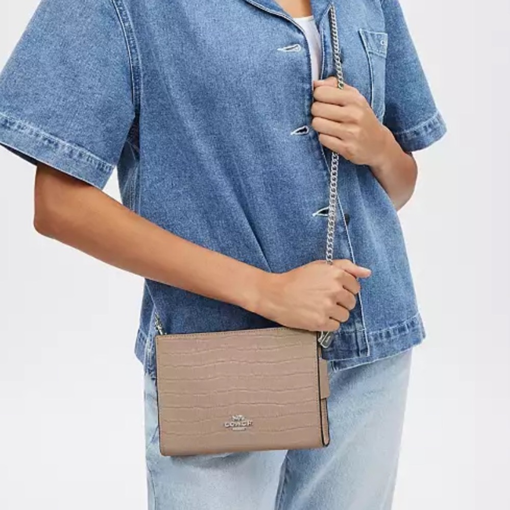 Coach Slim Croc Leather Chain Crossbody